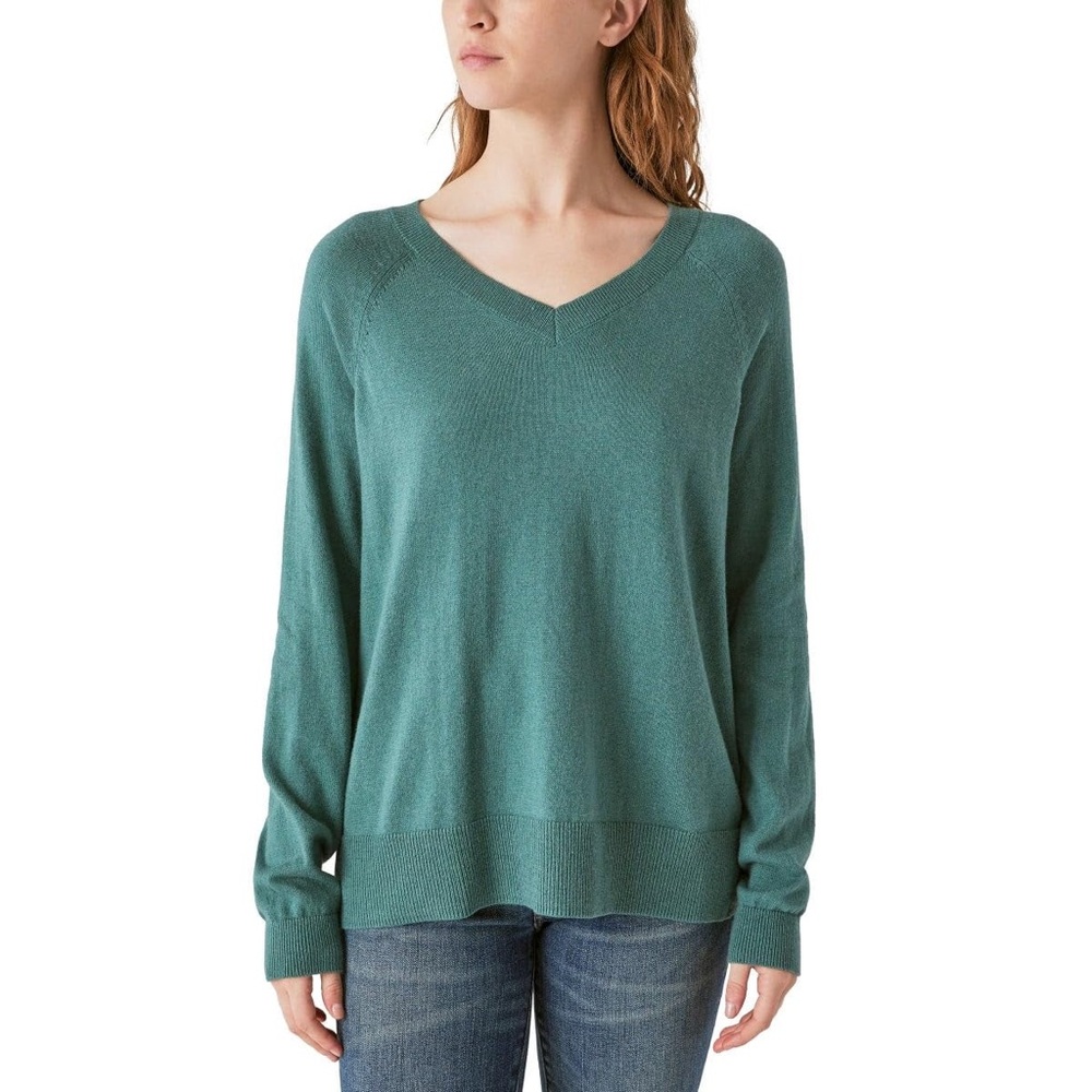 Lucky Brand Women's Green V-Neck Sweater Sz L